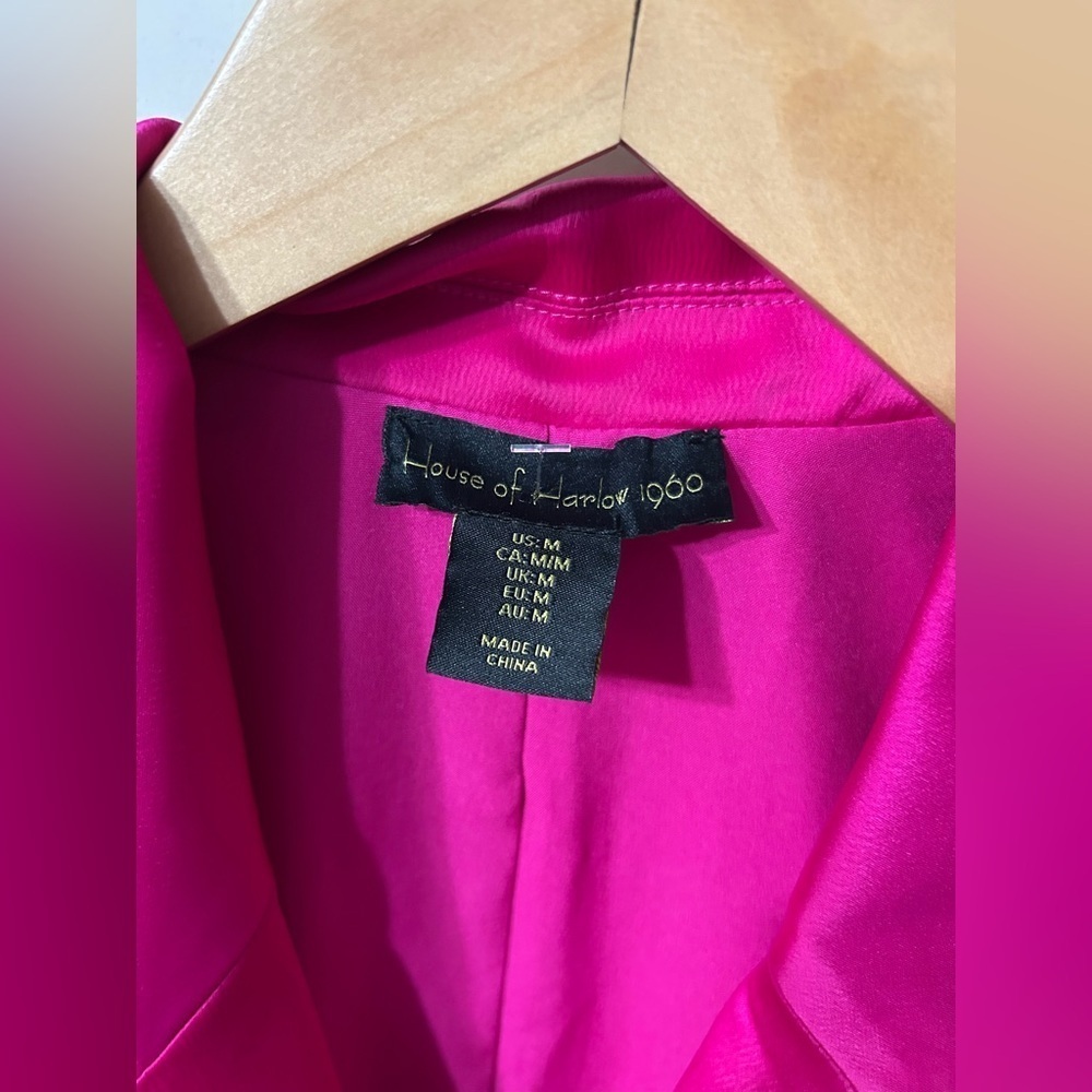 House of Harlow 1960 Randa Blazer Bright pink Satin Button sleeveless belted - Picture 4 of 7